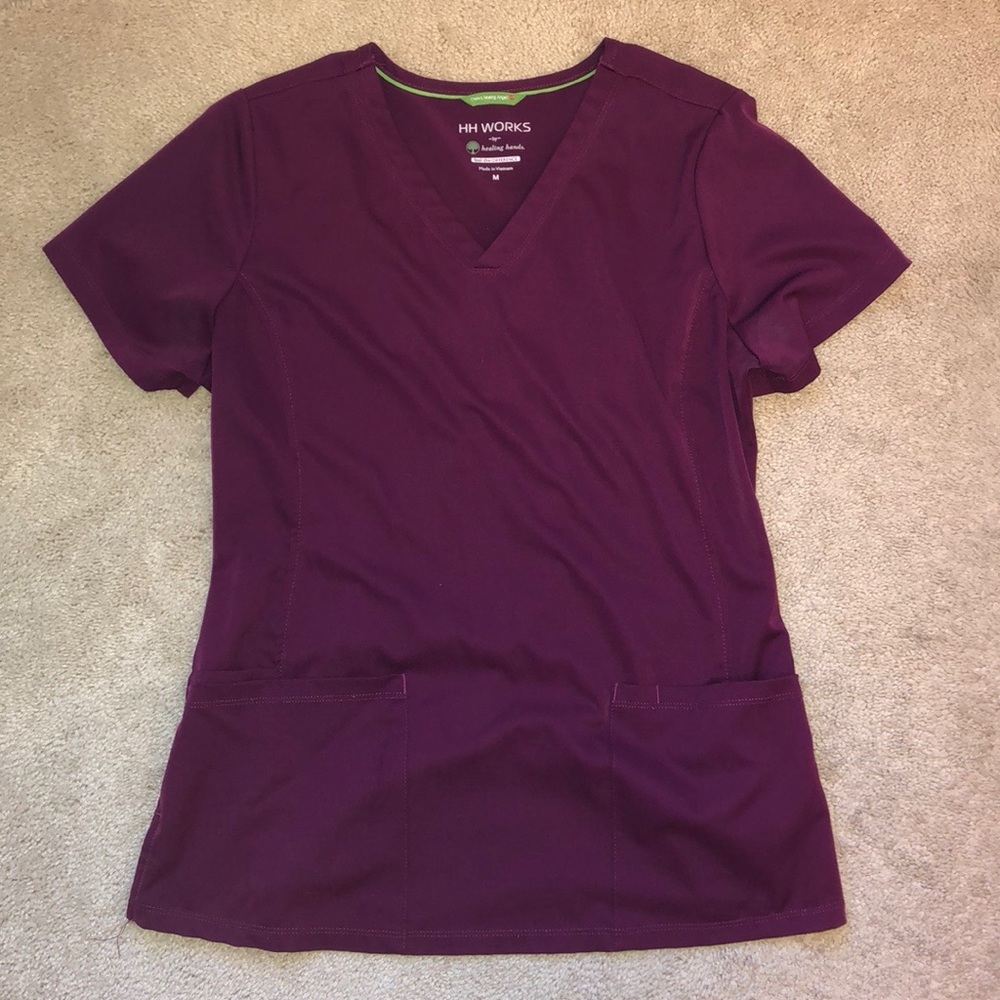 SET OF 2: HH Works Healing Hands Maroon Scrub Top